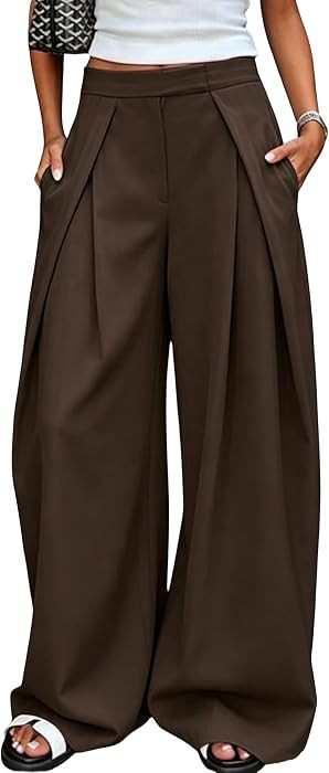 Unybwonn Women Wide Leg Dress Pants Casual Pleated Palazzo Work Slacks | Amazon (US)