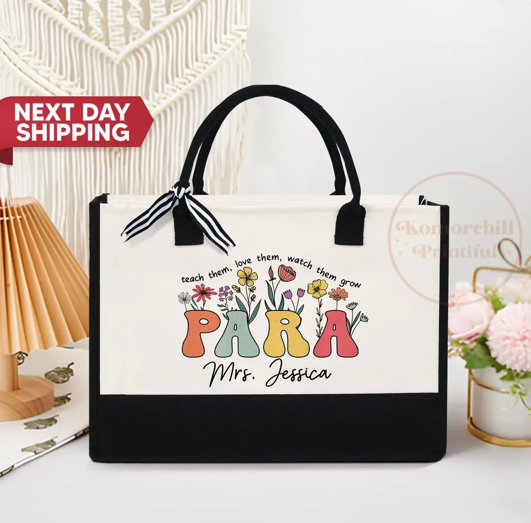 Paraprofessional Bag, Personalized Paraprofessional Tote Bag, Teacher Tote Bag, Wildflowers Bag, ... | Etsy (US)