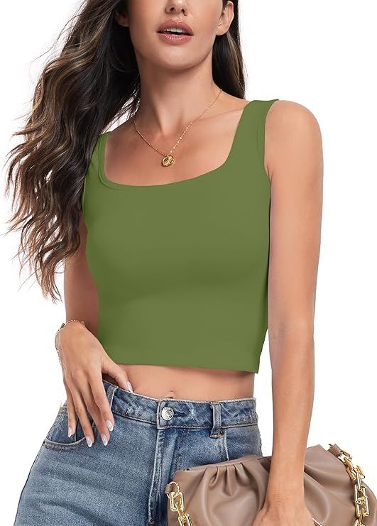 KevaMolly Cotton Y2k Crop Top Trendy Square Neck Sleeveless Sexy Basic Cropped Tank Going Out Top | Amazon (US)
