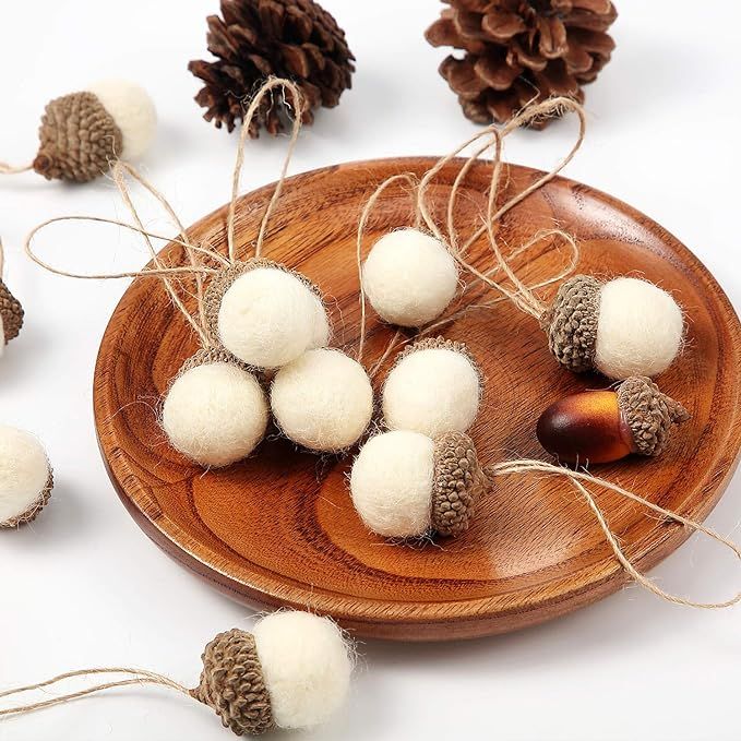 Felt Acorn Ornaments Set of 18 Pieces, White Felt Balls Pom Acorn Garland with 32.8 ft Rope for C... | Amazon (US)