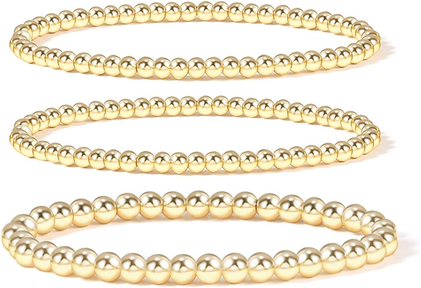 Gold Bead Bracelet for Women,14K Gold Plated Bead Ball Bracelet Stretchable Elastic Bracelet | Amazon (US)