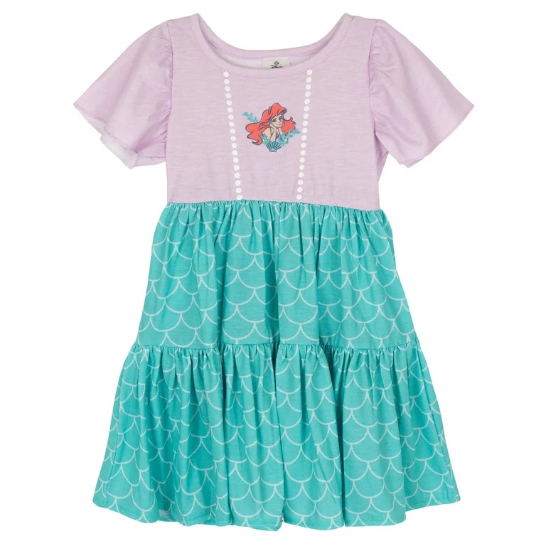 Disney Princess Little Mermaid Ariel Square Neck Dress Toddler to Big Kid | Walmart (US)