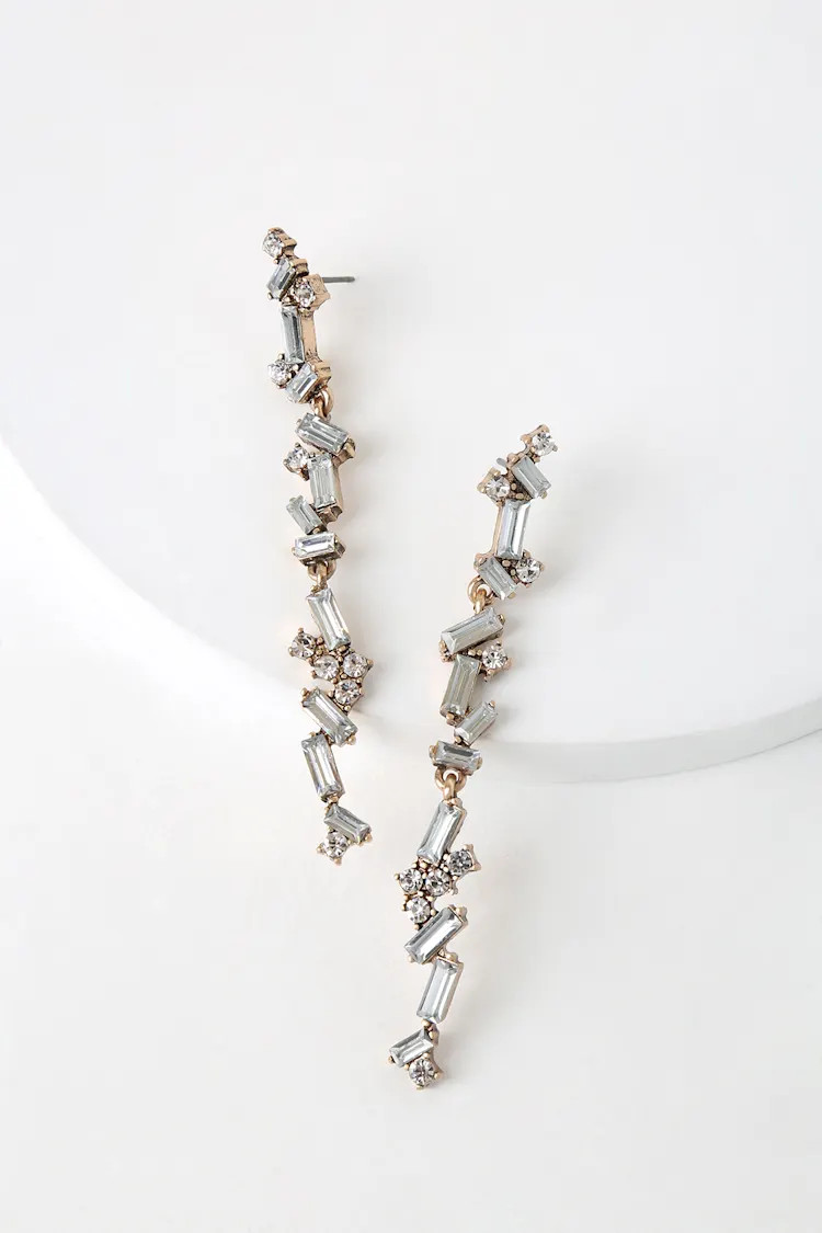 Verdad Gold Rhinestone Drop Earrings | Lulus (US)