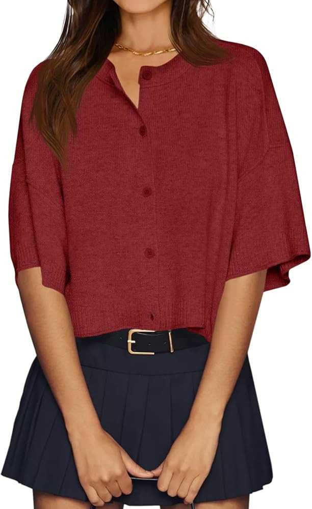 Cicy Bell Womens Half Sleeve Cardigan Sweaters Cropped Button Down Tops Oversized Lightweight Rib... | Amazon (US)