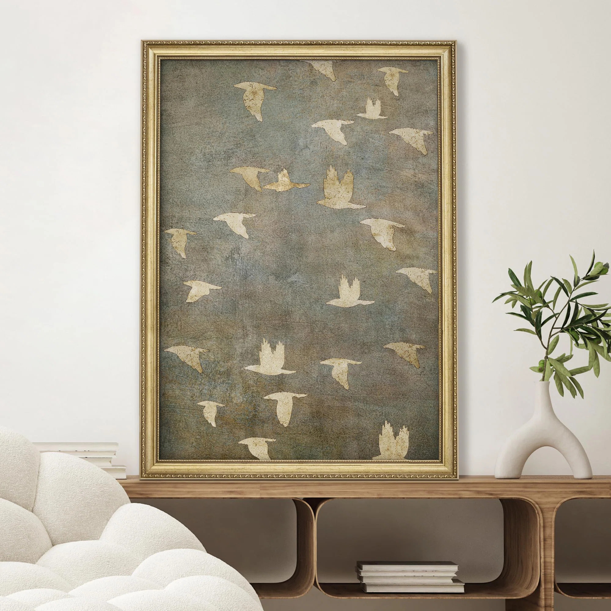 " Golden Birds In Flight Illustrations Impressionism Gold Framed Wall Art Decoration " | Wayfair North America
