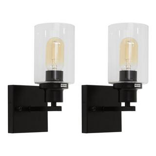 YANSUN 4 in. 1-Light Modern Black Indoor Wall Sconce Farmhouse with Clear Glass Shade (2-Pack) | The Home Depot
