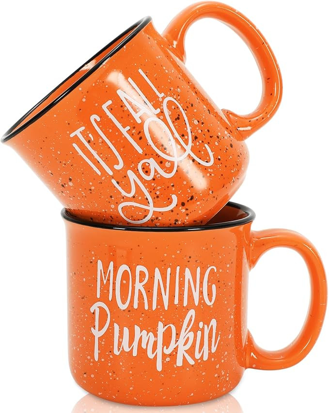 2Pcs Fall Coffee Mug Orange Fall Y'all Morning Pumpkin Drinking Mug for Autumn Thanksgiving Table... | Amazon (US)