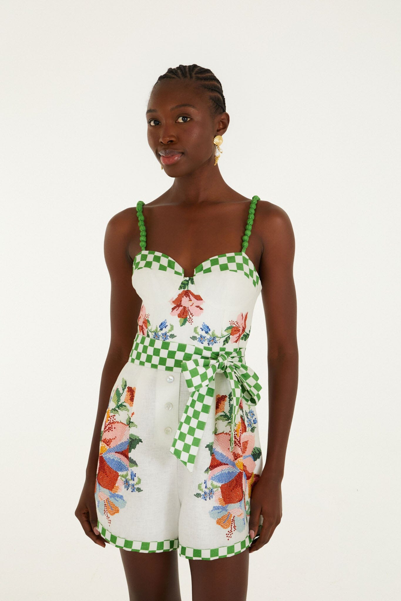 Off-White Calm Breeze Beaded Straps Belted Romper | FARM Rio | FarmRio (US)