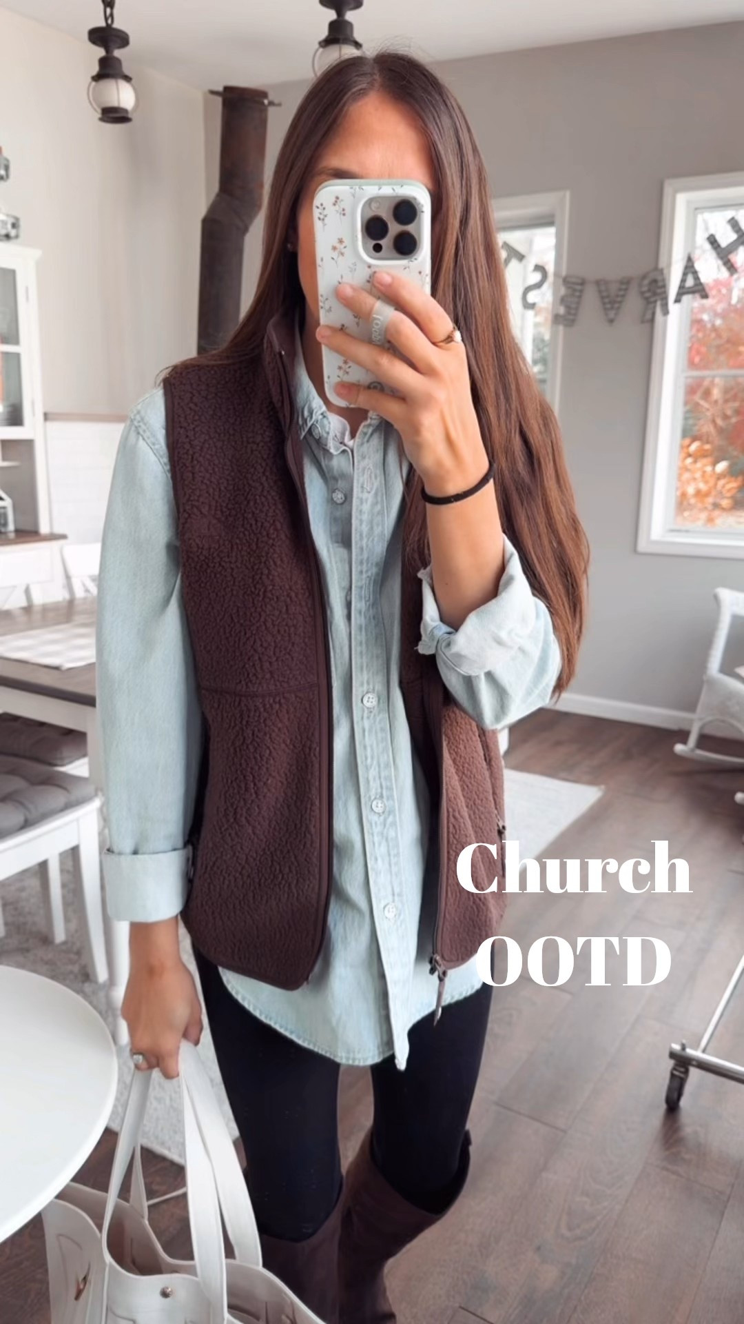 Church OOTD :) 
Vest Aritzia XS 
Denim XS 
Leggings small short 
faux suede boots tts 
Bag Bauble Bar 

#LTKFindsUnder50 #LTKStyleTip #LTKFindsUnder100