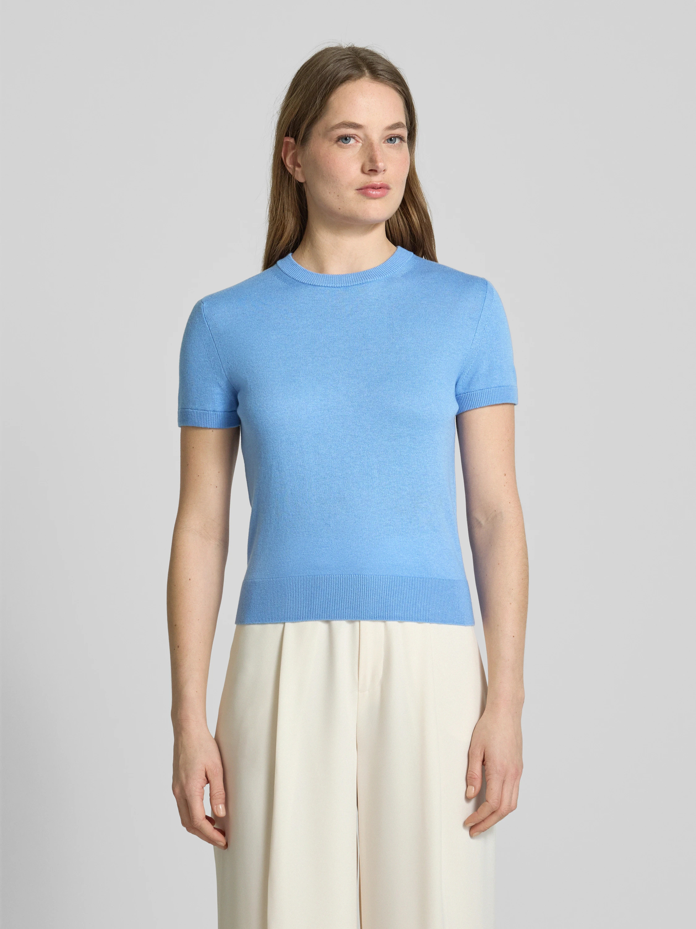 Gebreid shirt met ronde hals in oceaanblauw | Peek & Cloppenburg NL