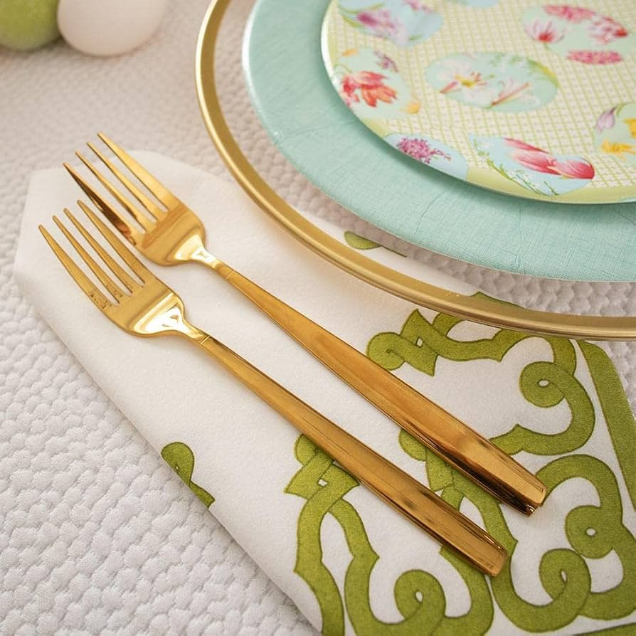 Caspari Dessin Passementerie Paper Linen Dinner Napkins in Moss Green - Two Packs of 12 | Amazon (US)