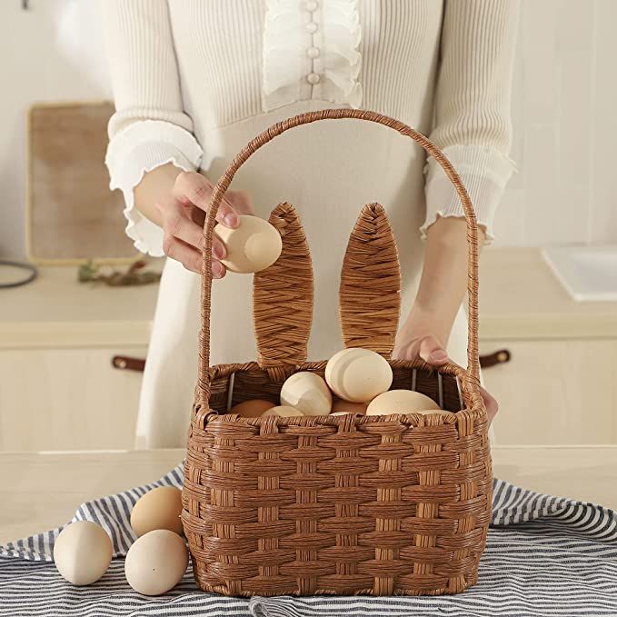 Easter basket with handle kids bunny easter baskets rabbit harvest flower girl hunt toy mini picn... | Amazon (US)