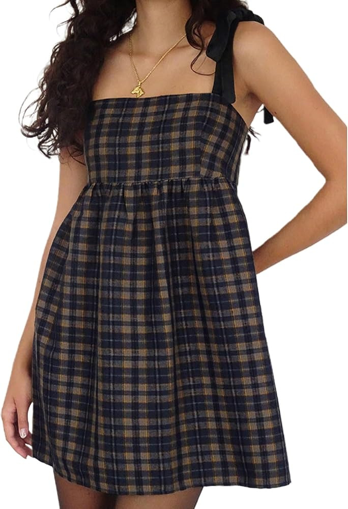 Women Floral Tie Shoulder Mini Dress Cute Square Neck Loose Fit Beach Short Dress Backless Boho V... | Amazon (US)