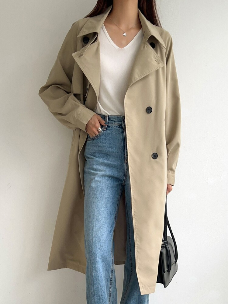 DAZY Raglan Sleeve Double Breasted Belted Trench Coat | SHEIN
