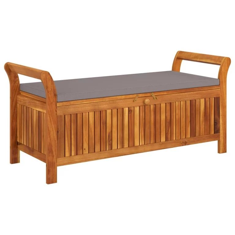 vidaXL Outdoor Storage Bench Patio Deck Box with Cushion Solid Wood Acacia | Walmart (US)