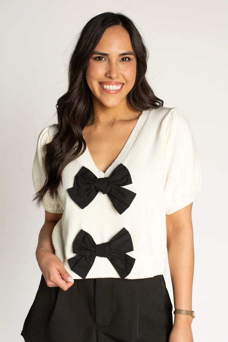 Poised Darling Ivory Bow Top | Apricot Lane Boutique