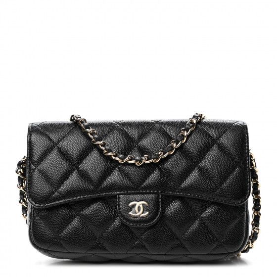 CHANEL Caviar Quilted Flap Phone Holder With Chain Black | Fashionphile