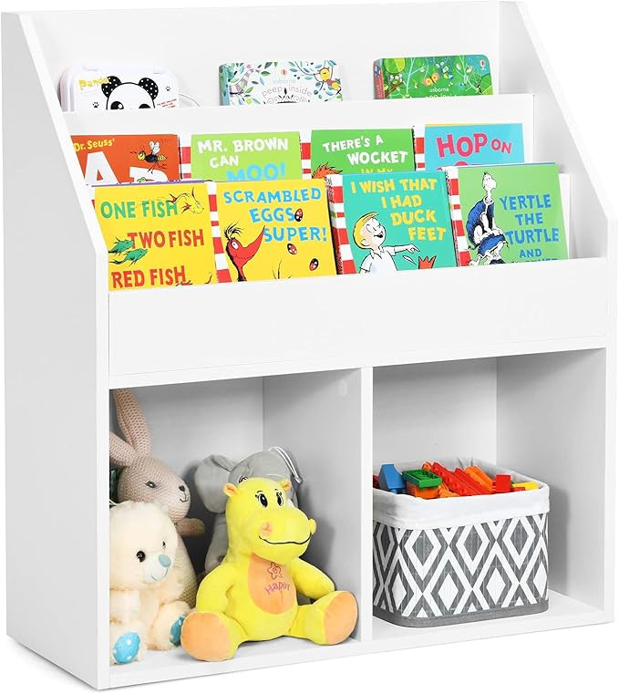 Costzon Kids Bookshelf, Wooden Toy Storage Cabinet Organizer Holder w/Shelves & 2 Large Cubes, 2-... | Amazon (US)