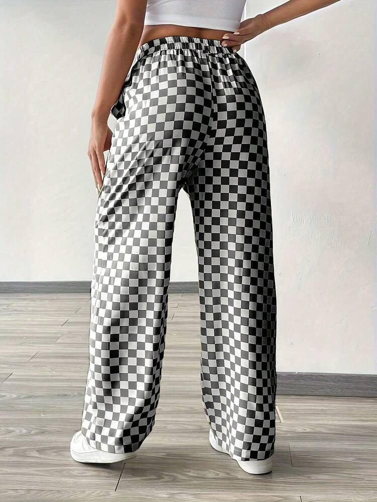 Plaid Print Casual Loose Drawstring Wide Leg Pants | SHEIN