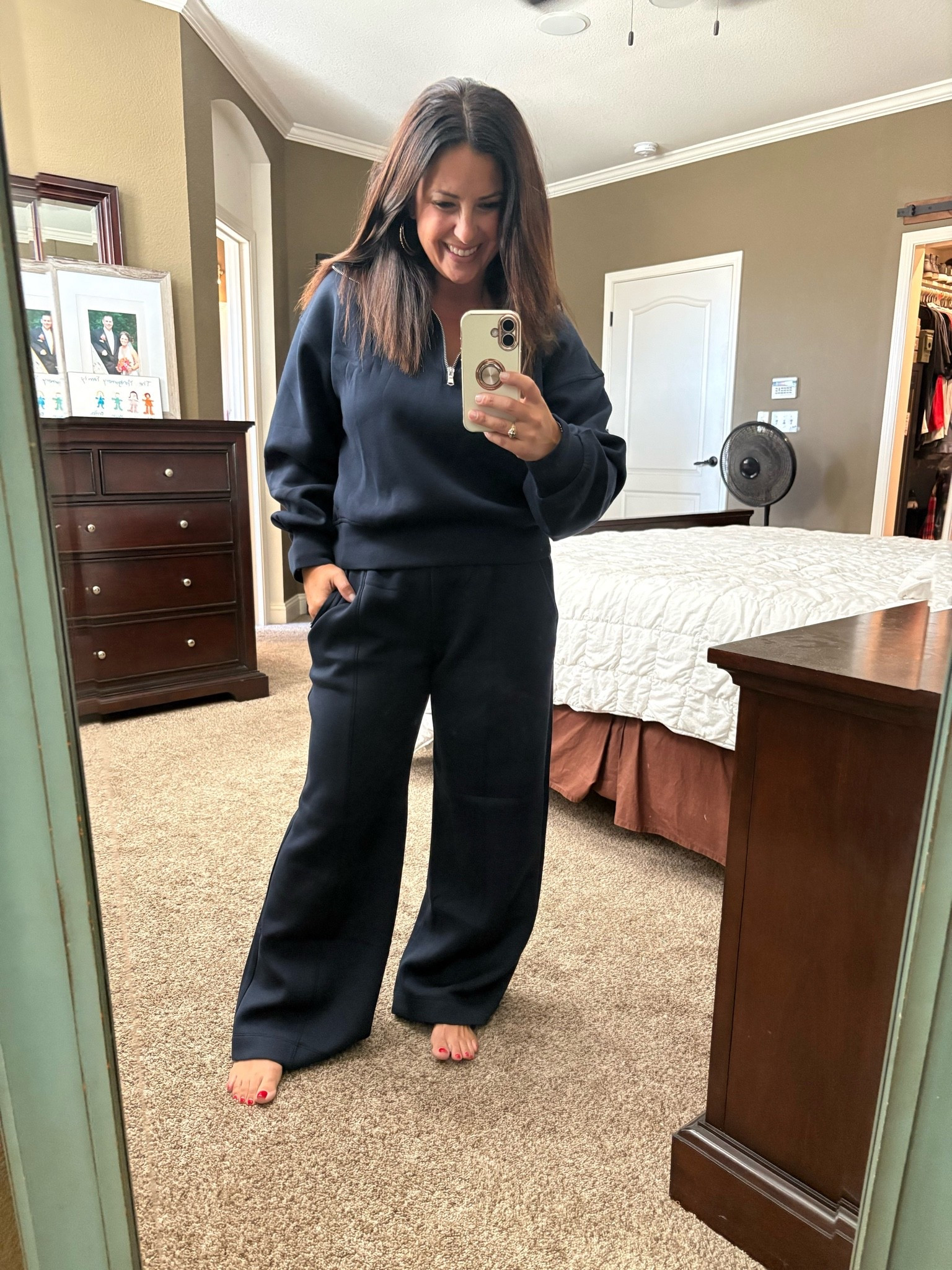 Okay, this navy sweatsuit might be my favorite new fall find! 💙 I love the wide-leg silhouette—it’s comfortable without looking sloppy and feels so chic with sneakers or even a more elevated shoe. The top and pants are sold separately and both are currently on sale! I’m wearing Small Petite in the pants + Small Regular in the top. Such a good travel + everyday outfit!

#LTKfinds #LTKsalealert #navysweatsuit #sweatsuit #widelegpants #fallfashion #falloutfit #casualoutfit #travelstyle #athleisure #comfyandcute #affordablefashion

#LTKSaleAlert #LTKPetite #LTKTravel