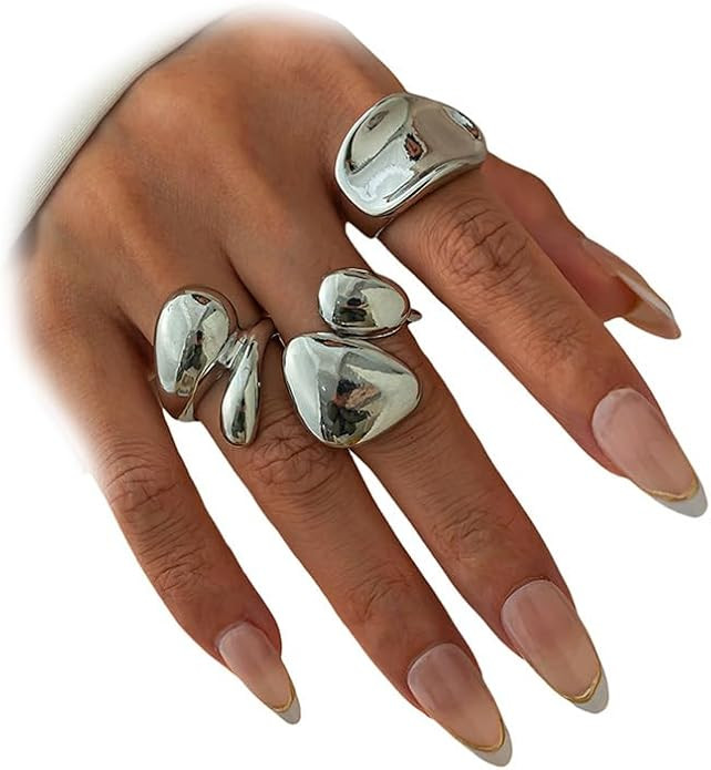 Simple Chunky Gold Huggie Dome Rings Stackable for Women Statement, Thick Vintage Silver Knuckle ... | Amazon (US)