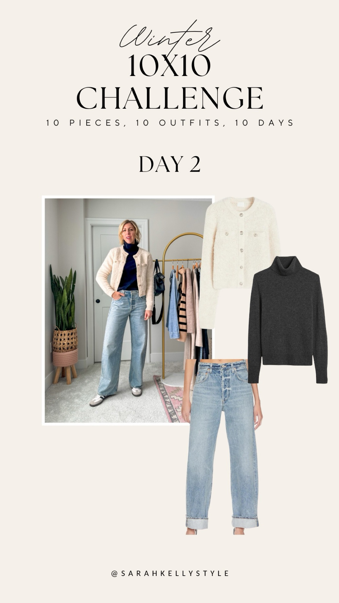 Winter 10x10 Challenge - 10 pieces, 10 outfits, 10 days - Wide Leg Jeans, High Rise Straight Jeans, Vegan Leather Straight Pants, Bouclé Cardigan, Oversized Wool-Cotton Sweater, Lightweight Cashmere Turtleneck Sweater, Mid Rise Straight Jeans, Stripe Sweater, Oversized Knitted Coat, Chambray Shirt

#LTKover40 #LTKstyletip #LTKSeasonal