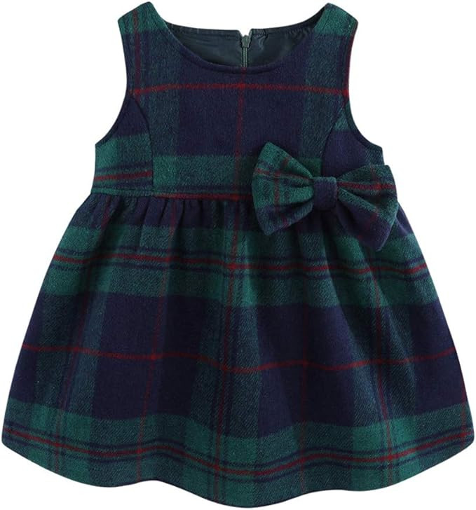 Mud Kingdom Little Girls Sleeveless Dress Plaid Faux Wool Holiday Merry Christmas Loose Fit Cute ... | Amazon (US)