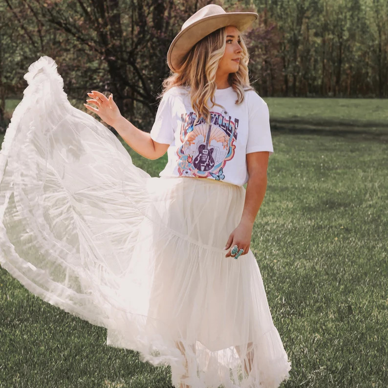 Bohemian Crescendo Skirt Country Layered Wedding Guest Outfit Boho Western Romantic Cowgirl Festi... | Etsy (US)