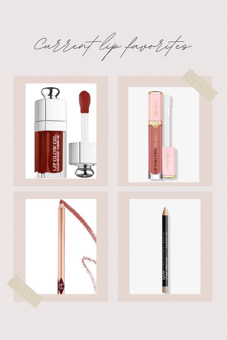 Current lip favorites! Gloss, Dior, Lip Oil, Lip Liner, NYX, Too Faced

#LTKunder50