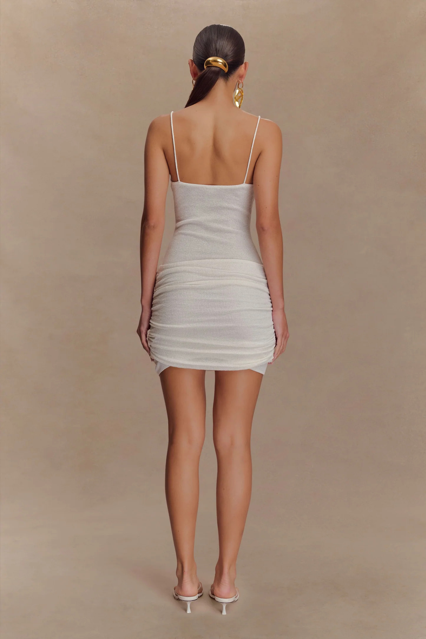 Laurie Twist Knit Mini Dress - Ivory | Meshki UK