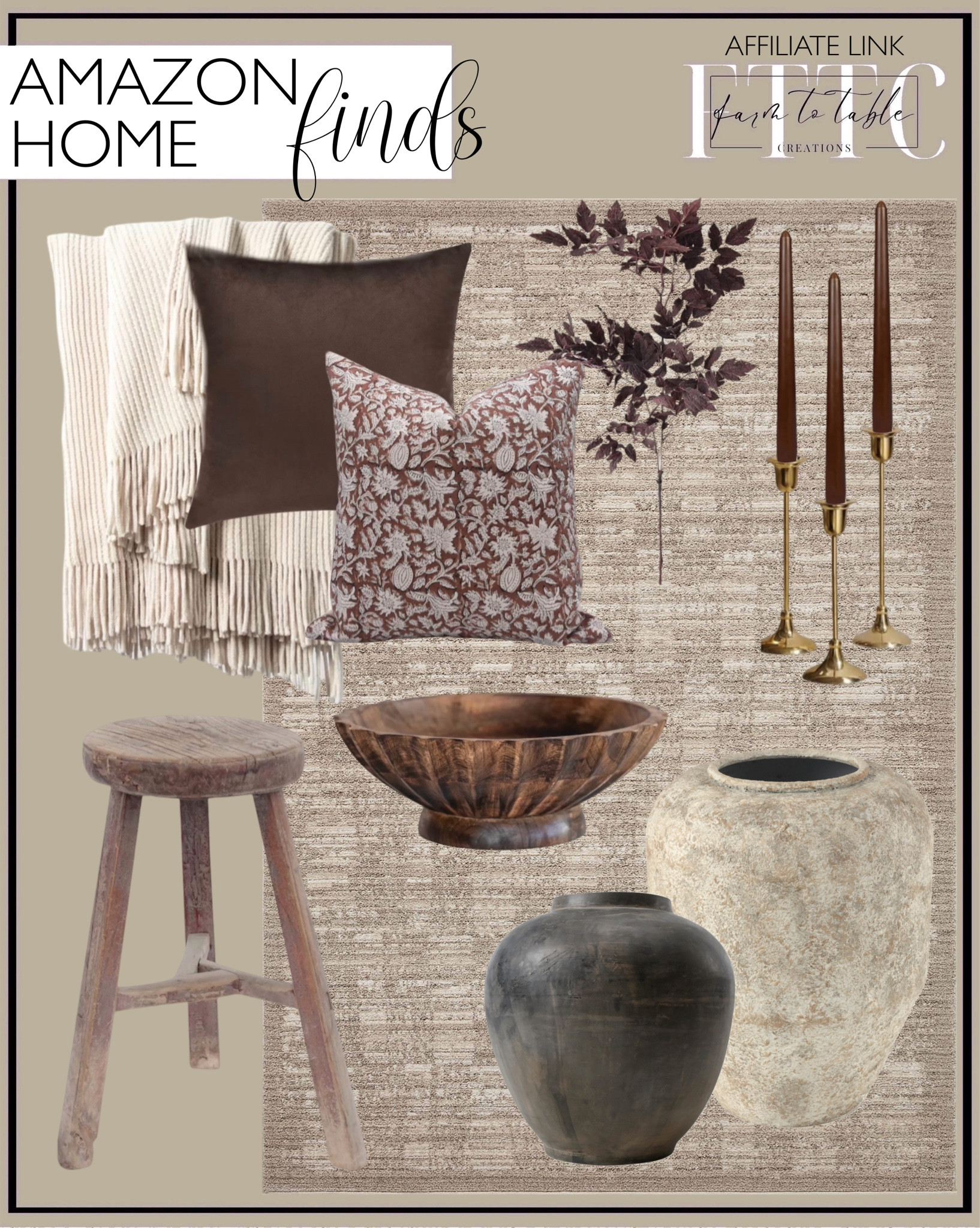 Amazon Home Finds. Follow @farmtotablecreations on Instagram for more inspiration.

Round Hand-Carved Mango Wood Footed Scalloped Edge, Burnt Finish Bowl, Brown. Stone Vase. Checked Plaid Woven Throw. Brown Throw Pillow Cover. Khaki Pillow Cover. Cozy Throw Blanket. Round Vintage Stool. Pottery Apple-Shaped Pot. Plum Fake Cimicifuga Ramosa Leaves. 

Amazon Home Finds. Amazon Decor. Fall Decor. Affordable Home Decor. Coffee Table Decor  


#LTKFindsUnder50 #LTKHome #LTKSaleAlert