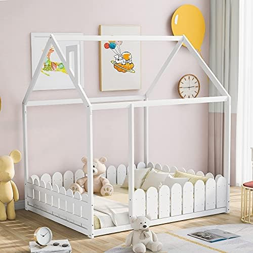 Merax Wooden House Bed with Fence-Shaped Guardrail Montessori Bed Frame for Kids, Toddlers, Girls... | Amazon (US)