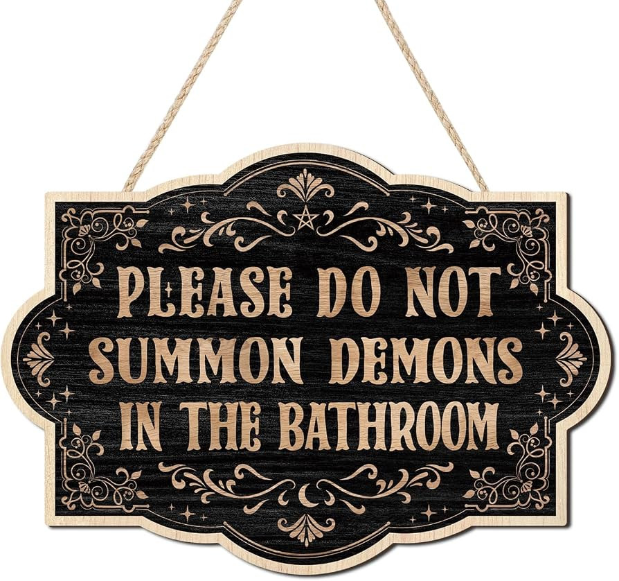 CHDITB Vintage Funny Gothic Halloween Bathroom Decor, Please Do Not Summon Demons Wooden Sign, Go... | Amazon (US)