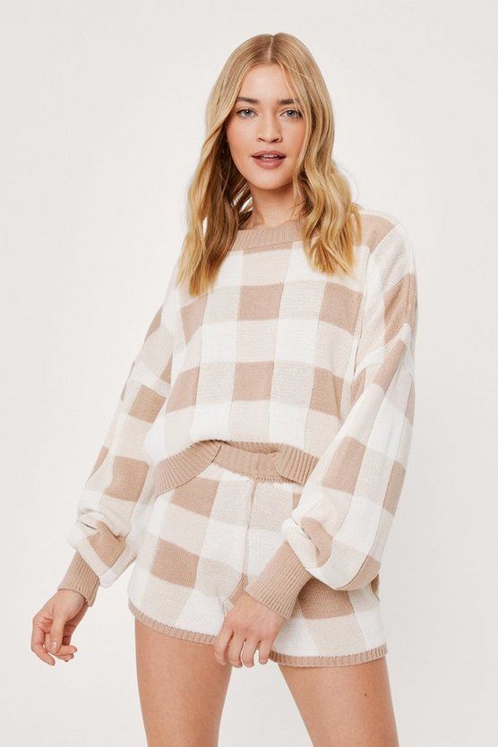 Check Knitted Sweater and Shorts Lounge Set | Nasty Gal Canada