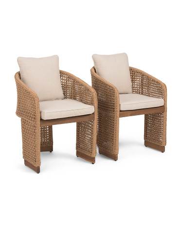 Set Of 2 21X30 Outdoor Wicker Dining Chairs, Polyester | TJ Maxx