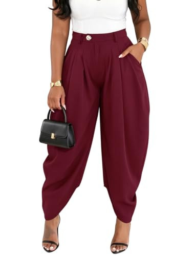 EDITCOZY Trousers Pants for Women Pleated Pant with Pockets Burgundy M | Amazon (US)