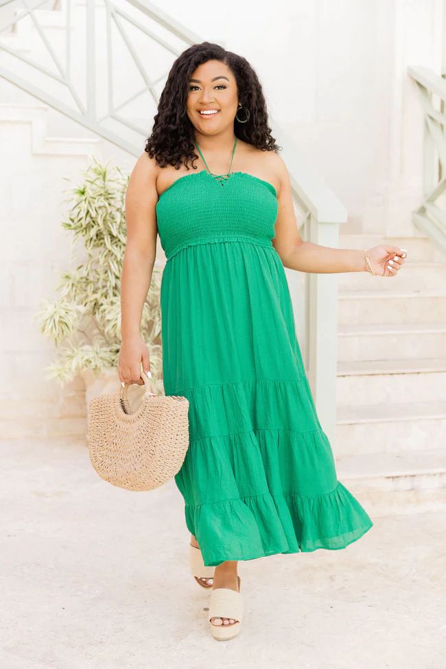 Pretty And Poised Kelly Green Halter Midi Dress FINAL SALE | Pink Lily