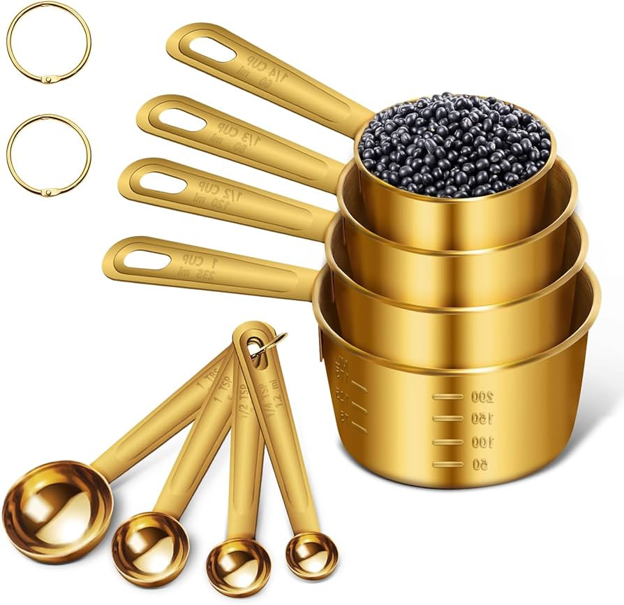 Gold Measuring Cups and Spoons Set, 8 Pieces Nesting Metal Stainless Steel Measuring Cups and Spo... | Amazon (US)