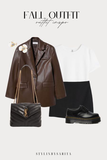 Fall outfits, brown leather jacket, loafers, loafer outfits, white t-shirt outfit, skirt outfits, ysl shoulder bag outfits, fall outfit ideas 

#LTKstyletip #LTKU #LTKFind