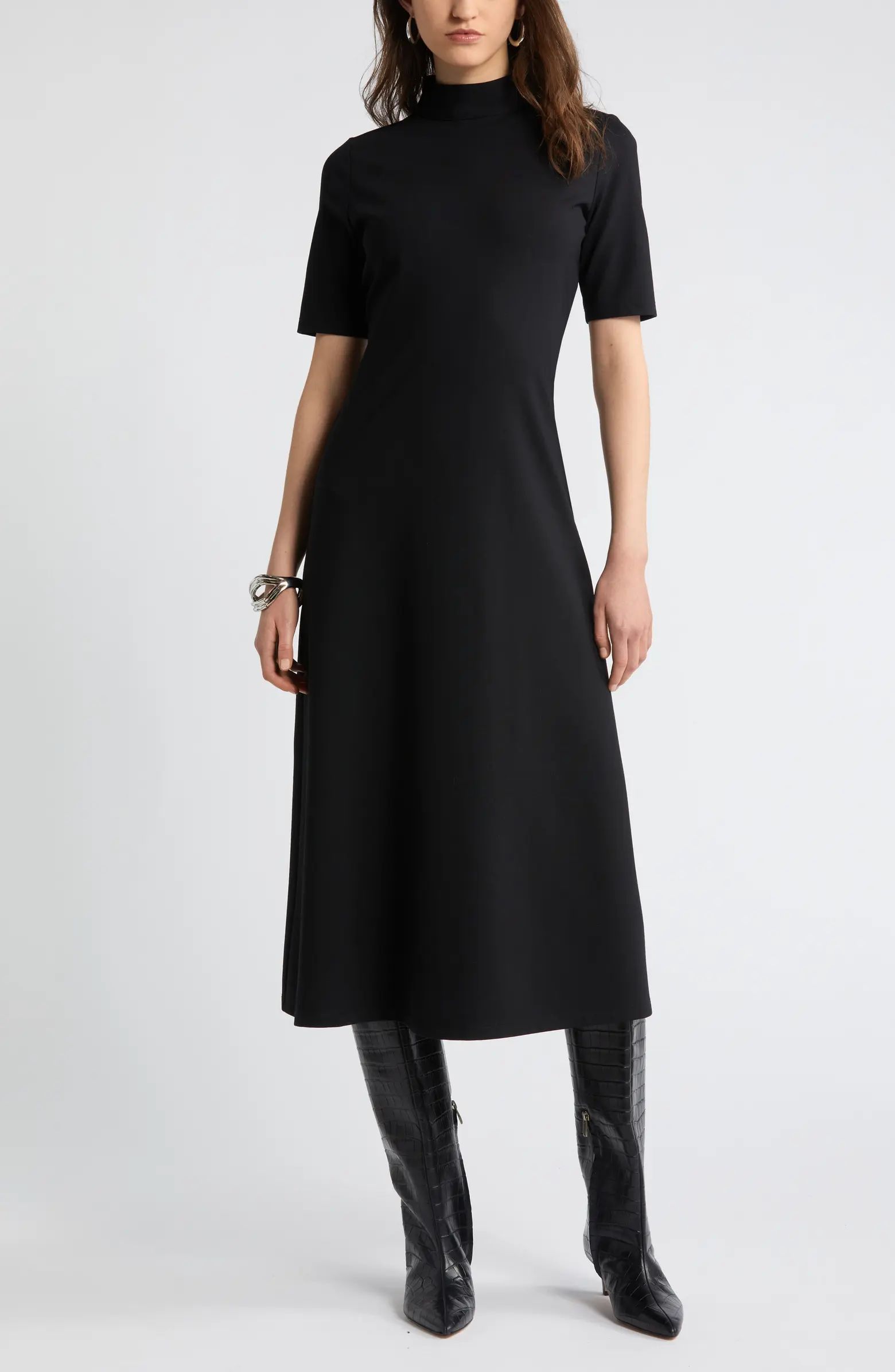 Mock Neck Ponte Knit Fit & Flare Dress | Nordstrom