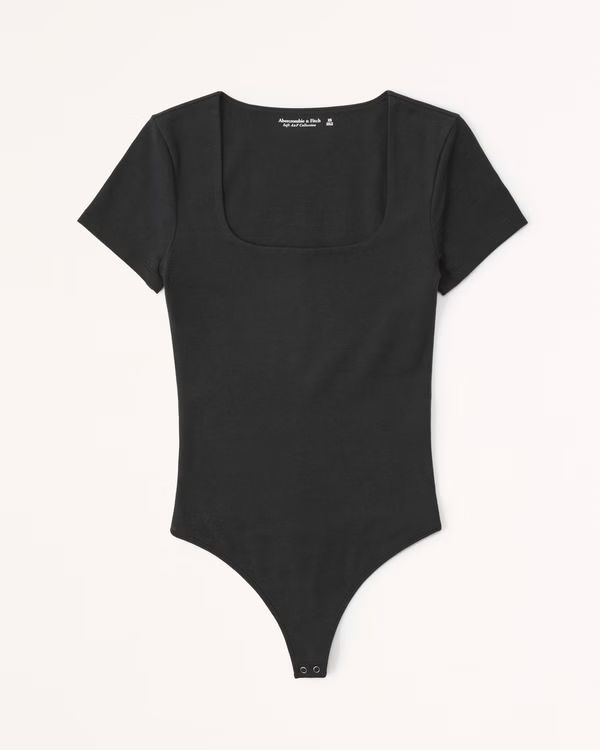 Short-Sleeve Cotton-Blend Seamless Fabric Squareneck Bodysuit | Abercrombie & Fitch (US)