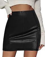 Fahsyee Women's Faux Leather Skirt, Hip High Waisted Stretchy Zipper Mini A-Line Pencil Short Pl... | Amazon (US)