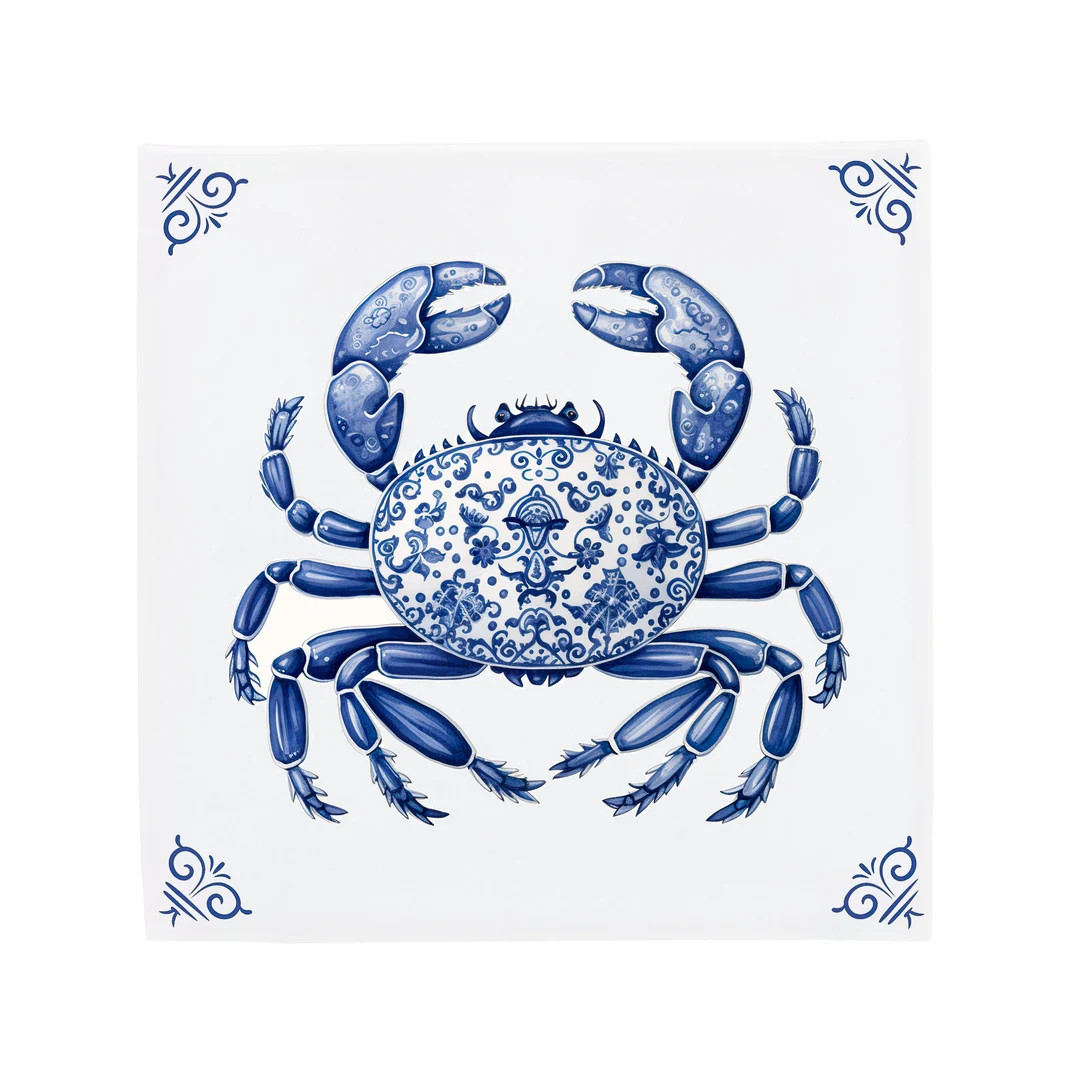 Delft Blue Ceramic Tile: Crabby Crab Modern Dutch Design - Etsy | Etsy (US)