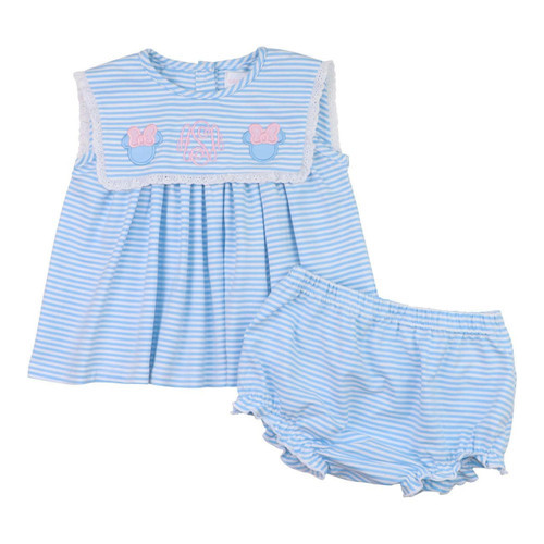 Blue Knit Stripe Mouse Ears Diaper Set | Cecil and Lou