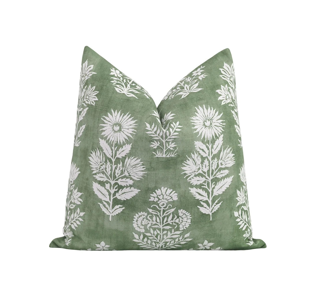 Green Floral Pillow Cover, Green off White Pillow, Floral Print Pillow Cover, 18 20 22 Double Sid... | Etsy (US)