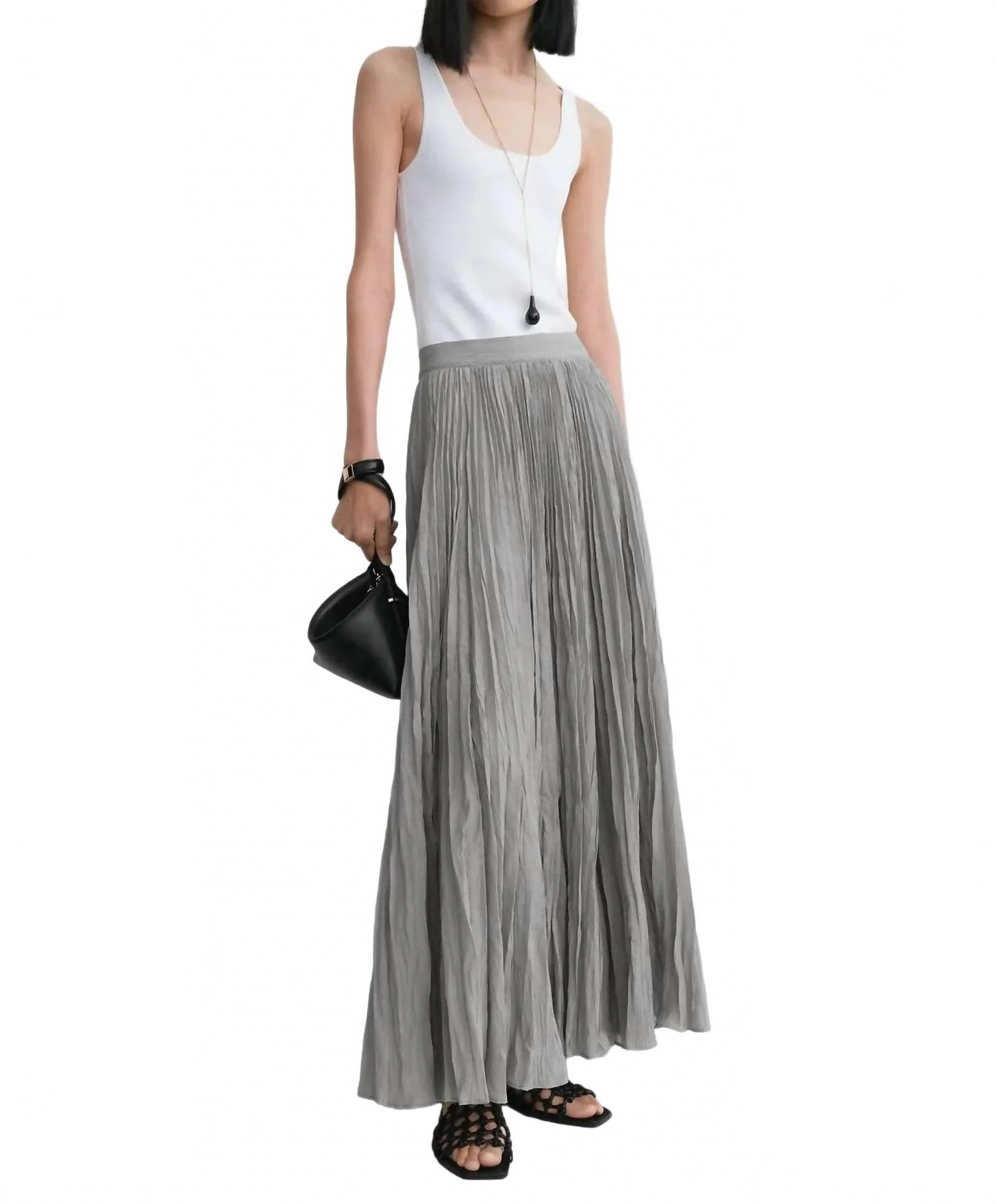 Crinkled Plisse Skirt In Grey | Shop Simon