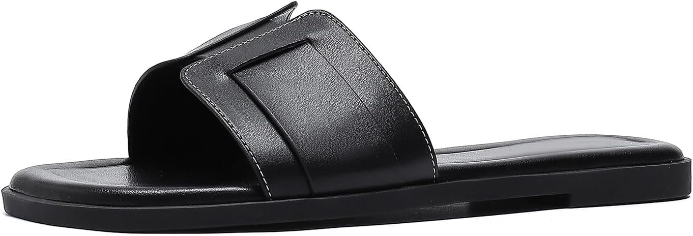 Stratuxx Kaze Womens Flat Sandals Flat Slide Sandals White,Black, Brown,Metallic Flat Sandals Leo... | Amazon (US)