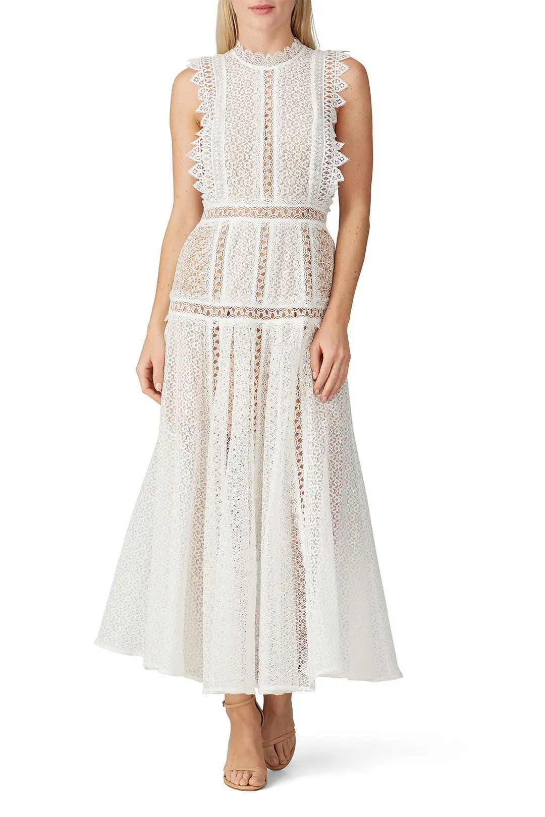 Self-portrait White Lace Panel Midi Dress | Rent the Runway