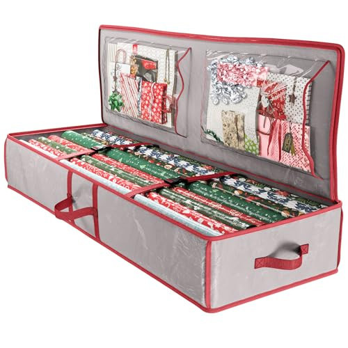 URBUNDY Heavy Duty Wrapping Paper Organizer Storage Bag Grey - Christmas Storage Organizer For Wrapping Paper And Gift Bag Storage - Wrappings Papers Storages Container - Holiday Christmas Decorations | Amazon (US)