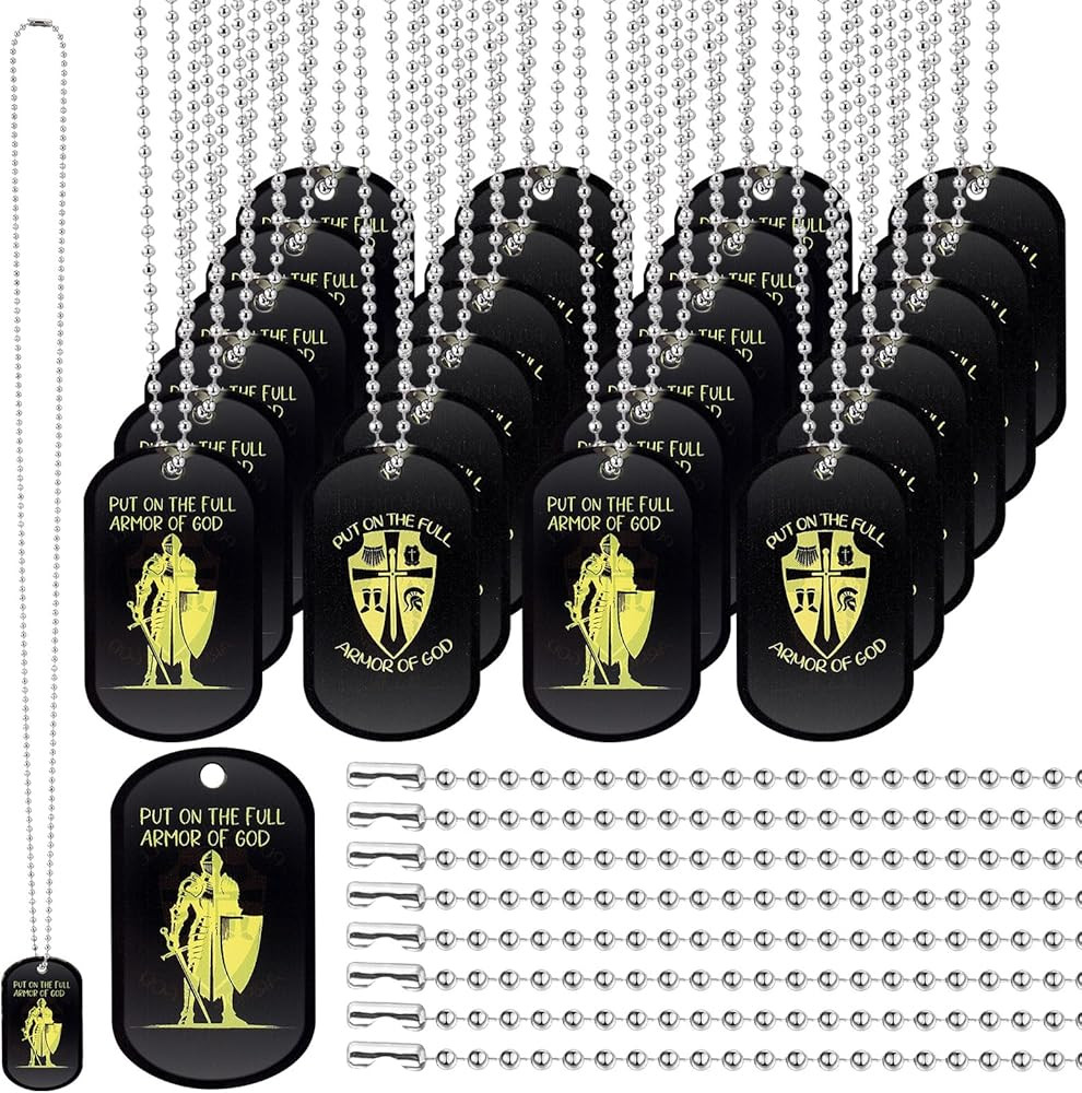 Wonderjune 30 Pack Put on The Whole Armor Dog Tag Necklaces Acrylic Military Knight Pendant Neckl... | Amazon (US)